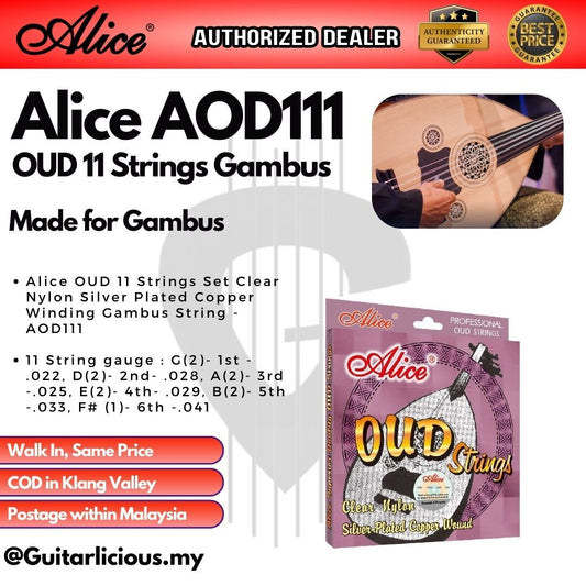 Alice OUD 11 Strings Set Clear Nylon Silver Plated Copper Winding Gambus String - AOD111