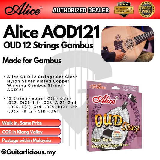 Alice OUD 12 Strings Set Clear Nylon Silver Plated Copper Winding Gambus String - AOD121