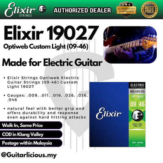 Elixir Strings 19027 Optiweb Electric Guitar Strings -.009-.046 Custom Light