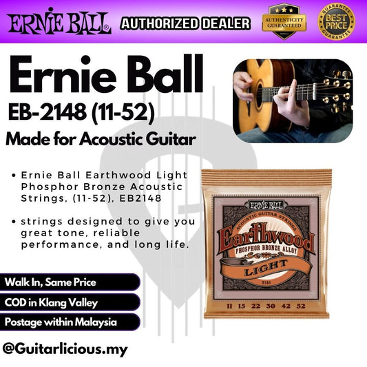 Ernie Ball EB-2148 Earthwood Light Phosphor Bronze Acoustic Strings, 011-052, (EB2148 / EB 2148)