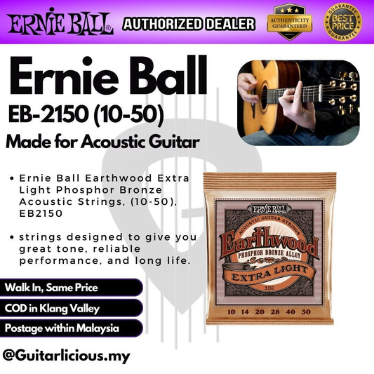 Ernie Ball EB-2150 Earthwood Extra Light Phosphor Bronze Acoustic Strings, 010-050, (EB2150 / EB 2150)