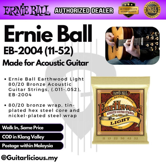 Ernie Ball EB-2004 Earthwood Light 80/20 Bronze Acoustic Guitar Strings, 011-052, (EB2004 / EB 2004)