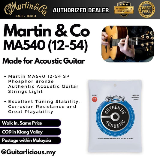 Martin MA540 SP Phosphor Bronze Authentic Acoustic Guitar Strings Light ( 12 - 54 / MA 540 / MA-540 )