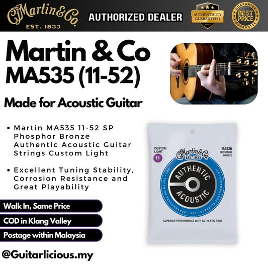 Martin MA535 SP Phosphor Bronze Authentic Acoustic Guitar Strings Extra Light ( 11 - 52 / MA 535 / MA-535 )