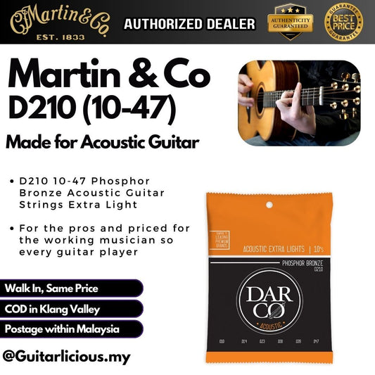 Martin Darco D210 Phosphor Bronze Acoustic Guitar Strings Extra Light ( 10 - 47 / D-210 / D 210 )