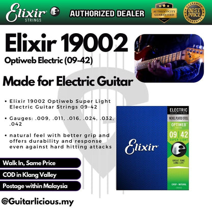 Elixir Strings 19002 Optiweb Electric Guitar Strings -.009-.042 Super Light