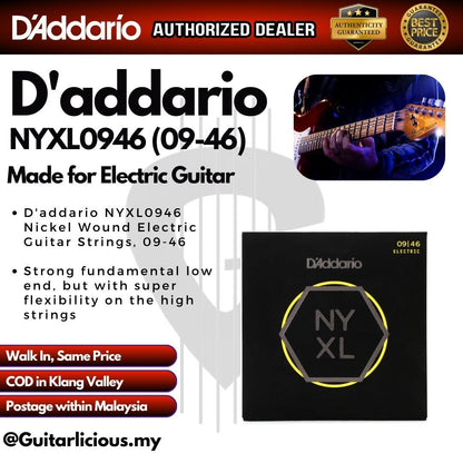 D'addario NYXL0946 Nickel Wound Electric Guitar Strings Set (009-046), (Super Light Top / Regular Bottom Set)