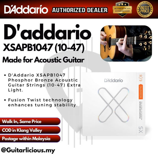 D'addario XSAPB1047 Phosphor Bronze Acoustic Guitar Strings Set, Extra Light, (010-047)