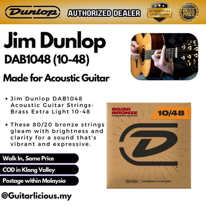 Jim Dunlop DAB1048 Acoustic Guitar Strings Set, Brass Extra Light (DAB 010 - 048)