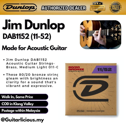 Jim Dunlop DAB1152 Acoustic Guitar Strings Set, , Brass, Medium Light (DAB 011 - 052)