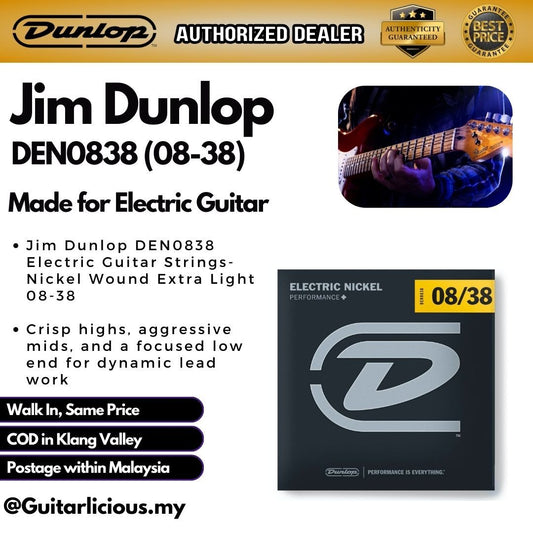 Jim Dunlop DEN0838 Electric Guitar Strings Set, , Nickel Wound Extra Light (DEN 008 - 038)