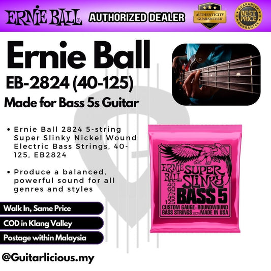 Ernie Ball 2824 Super Slinky 5-String Roundwound Bass Strings - Pink EB2824 (40-125)