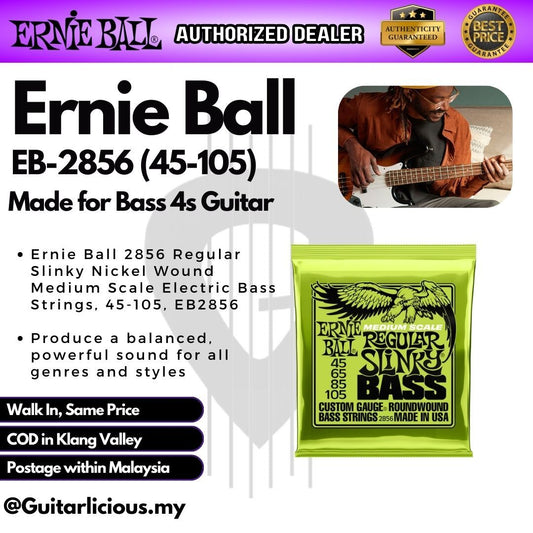 Ernie Ball 2856 Regular Slinky Nickel Wound Electric Bass Guitar Strings - EB2856 (.045-.105 Medium Scale)