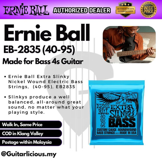 Ernie Ball Extra Slinky Nickel Wound Electric Bass Strings, 40-95, EB2835