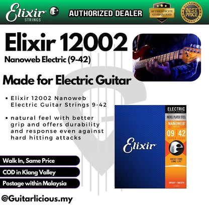 Elixir Strings 12002 Nanoweb Electric Guitar Strings (Super Light) - (009-042)