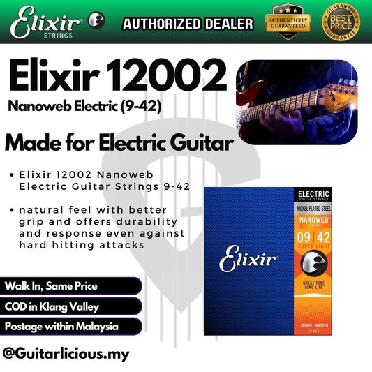 Elixir Strings 12002 Nanoweb Electric Guitar Strings (Super Light) - (009-042)