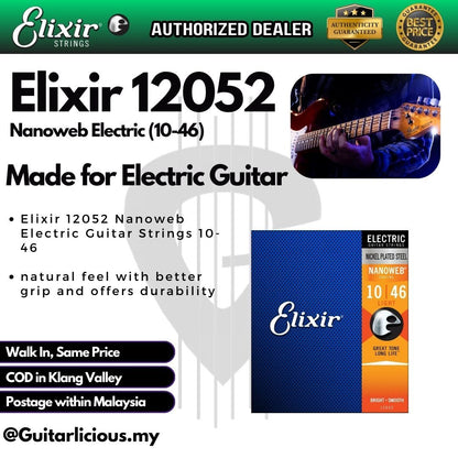 Elixir Strings 12052 Nanoweb Electric Guitar Strings (Light) - (010-046)