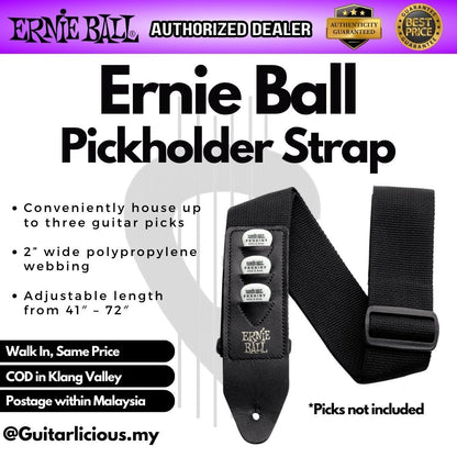 Ernie Ball Pickholder Polypro Guitar Strap For Electric, Acoustic & Bass Guitar (EB4039 / EB4236)