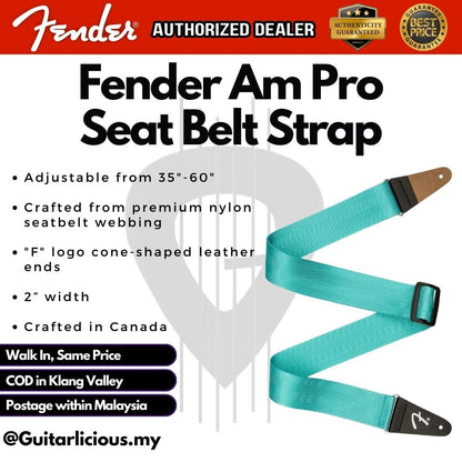 Fender Am Pro Seat Belt Guitar Strap / Tali Bahu, 2-inch - Olympic White Miami Blue Mystic Surf Green Mercury Dark Night