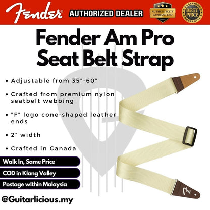 Fender Am Pro Seat Belt Guitar Strap / Tali Bahu, 2-inch - Olympic White Miami Blue Mystic Surf Green Mercury Dark Night