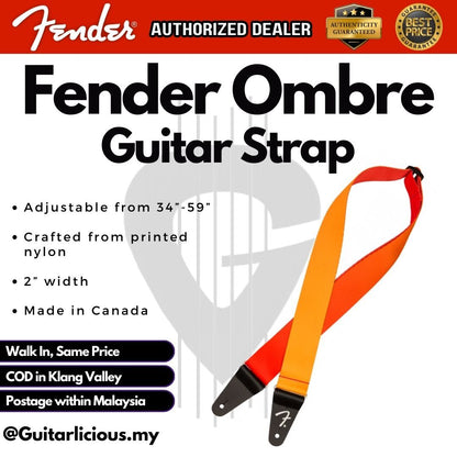 Fender 2 inch Ombre Guitar Strap For Acoustic , Electric & Bass Guitar , Belair Blue / Tequila Sunrise / Silver Smoke