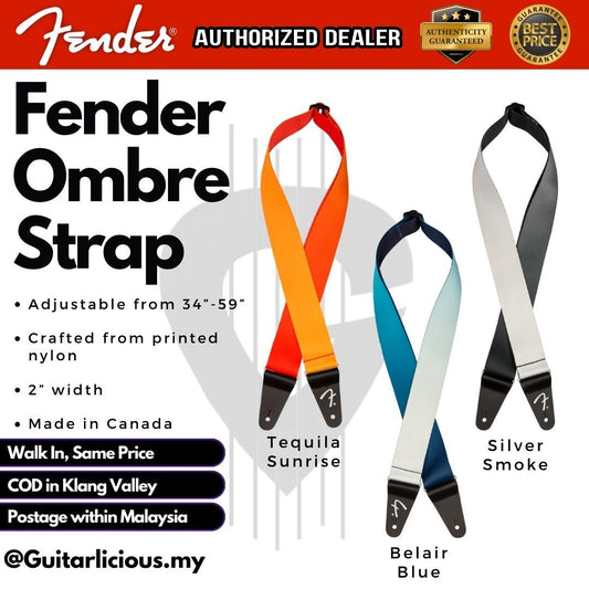 Fender 2 inch Ombre Guitar Strap For Acoustic , Electric & Bass Guitar , Belair Blue / Tequila Sunrise / Silver Smoke