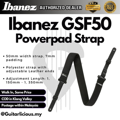 Ibanez GSF50 Powerpad 7mm Padded Guitar Strap For Acoustic , Electric & Bass Guitar (GSF 50 / GSF-50 / IBAGSF50)