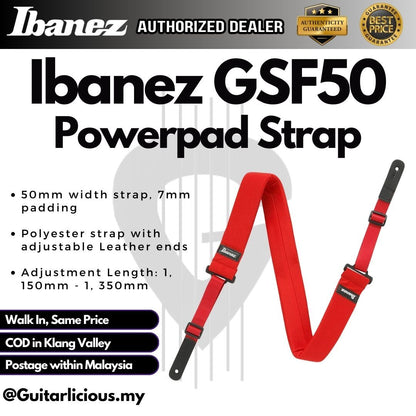 Ibanez GSF50 Powerpad 7mm Padded Guitar Strap For Acoustic , Electric & Bass Guitar (GSF 50 / GSF-50 / IBAGSF50)