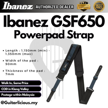 Ibanez GSF650 Powerpad Guitar Strap For Acoustic , Electric & Bass Guitar (GSF 650 / GSF-650)