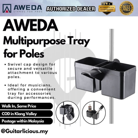 AWEDA Multipurpose Tray with Swivel Cap and Headphone Hanger for Pole ( MP-TRAY / Music Stand, Microphone Stand )