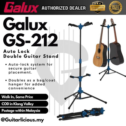 Galux GS-212 Auto Lock Double Guitar Stand with Bag / Coat Hanger ( GS212 / GS 212 )