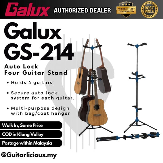 Galux GS-214 Auto Lock Four Guitar Stand with Bag / Coat Hanger ( GS214 / GS 214 )