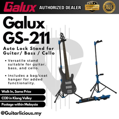 Galux GS-211 Auto Lock Guitar/ Bass / Cello Stand with Bag / Coat Hanger ( GS211 / GS 211 )