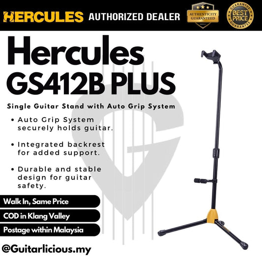 Hercules GS412B PLUS Auto Grip System (AGS) Single Guitar Stand with Backrest ( GS412BPLUS )