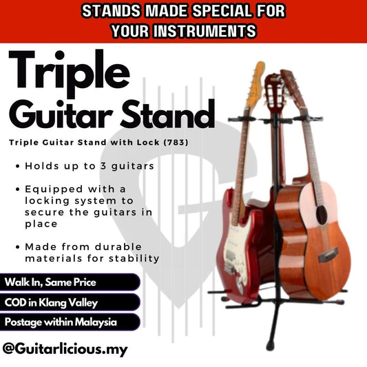 Triple Guitar Stand with Lock (783)