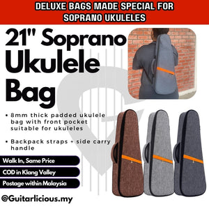 Deluxe 8mm Think Sponge Padded 21 inch Ukulele Soprano Bag ( LS001-21" / LS001-21 / 21inch )