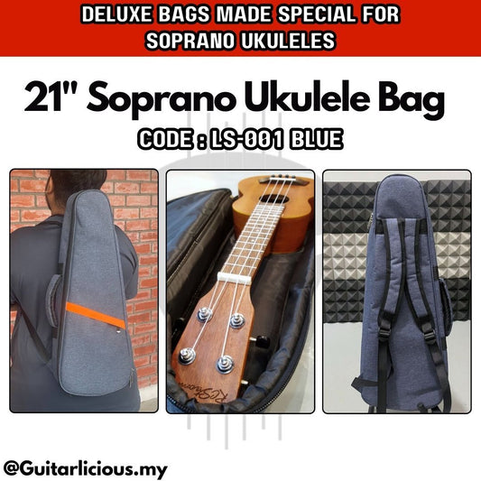 Deluxe 8mm Think Sponge Padded 21 inch Ukulele Soprano Bag ( LS001-21" / LS001-21 / 21inch )