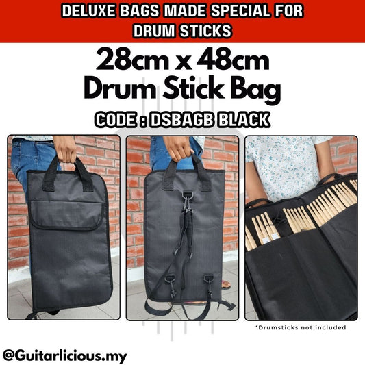 Drum Stick Bag (28cm x 48cm) with 2 pockets, comes in Handle Grip, Shoulder Strap, and Drum Mounting Strap - DSBAGB