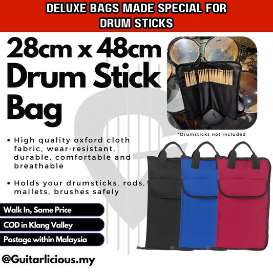 Drum Stick Bag (28cm x 48cm) with 2 pockets, comes in Handle Grip, Shoulder Strap, and Drum Mounting Strap - DSBAGB