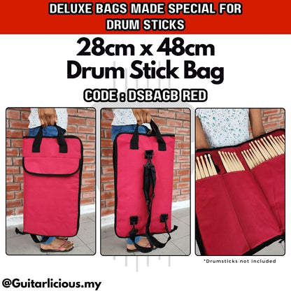 Drum Stick Bag (28cm x 48cm) with 2 pockets, comes in Handle Grip, Shoulder Strap, and Drum Mounting Strap - DSBAGB