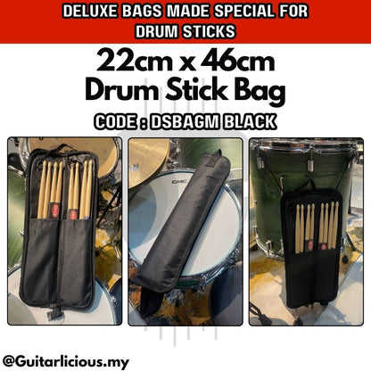 Deluxe (22cm x 46cm) Drumstick Bag Holder with Handle Grip, Shoulder Strap, and Drum Mounting Strap - DSBAGM