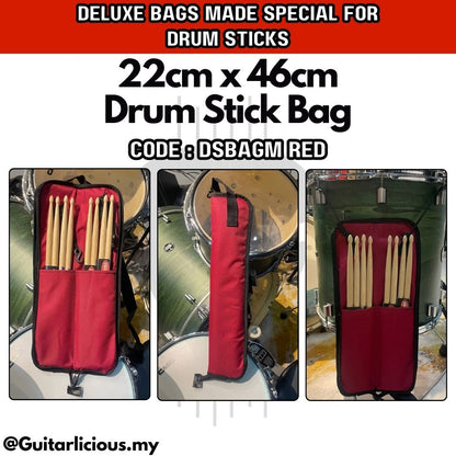 Deluxe (22cm x 46cm) Drumstick Bag Holder with Handle Grip, Shoulder Strap, and Drum Mounting Strap - DSBAGM