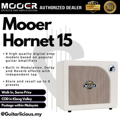 Mooer Hornet White 15 , 15-Watt Modeling Guitar Amplifier ( DH02 / DH-02 )