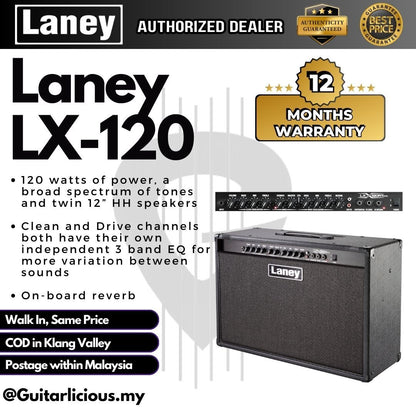 Laney LX 120-watt 2×12″ Combo Amplifier Active Speaker (LX120 / LX-120 / 120w)