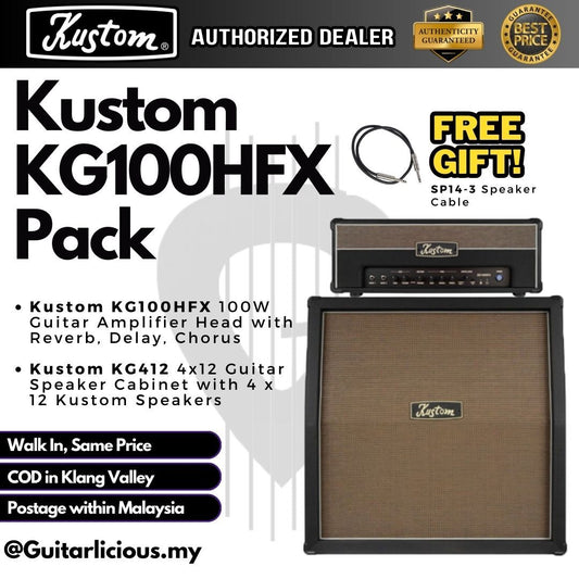 Kustom KG100HFX 100W Guitar Amplifier Head with KG412 4x12 Guitar Speaker Cabinet (KG 100FX KG 142 / KG-100FX )