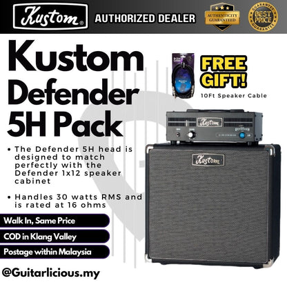 Kustom Defender5H Head + Defender 1X12" Speaker Cabinet (Package Combo Set) - 5watts + 30watts