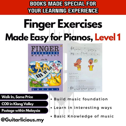 Finger Exercises Made Easy Level 1, Piano Book for Children by Lina Ng (Level 1 - Level 3) / ( MPF-4001 ) / Children Music Learning Book