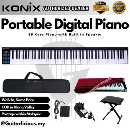 KONIX Portable 88 Keys Digital Piano with Bluetooth & Bag - (PL88)