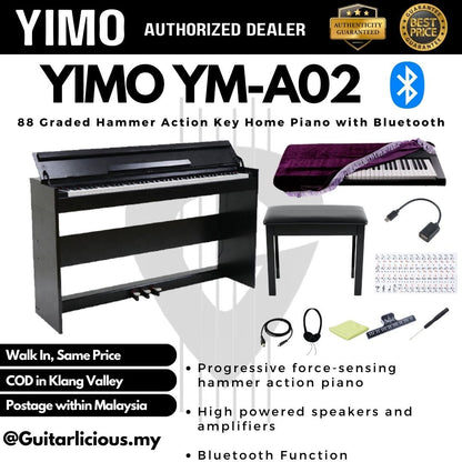 YM-A02 / 88 Keys Professional Digital Grand Piano with Hammer Action Keys & Triple Pedals, Three Pedals