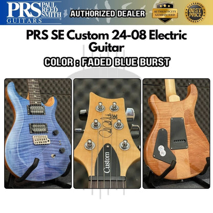 PRS SE Custom 24-08 Electric Guitar with Bag, Faded Blue Burst